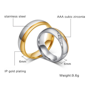 Elegant Gold Stainless Steel Engagement Rings Set