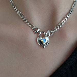 Sterling Silver Zircon Heart Sweater Necklace