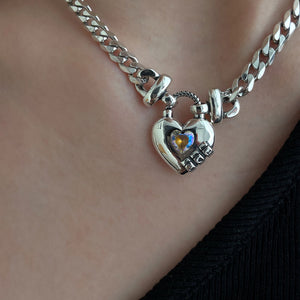 Sterling Silver Zircon Heart Sweater Necklace