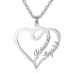 Personalize necklace custom 2 names (upto 8 letters  each ) heart necklace